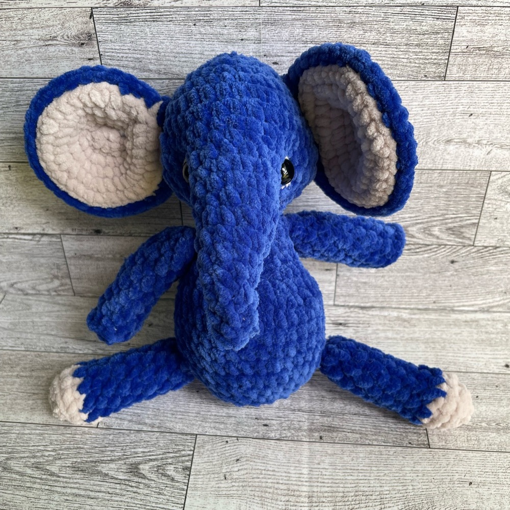 Blue Plush Elephant Toy Handmade Crochet